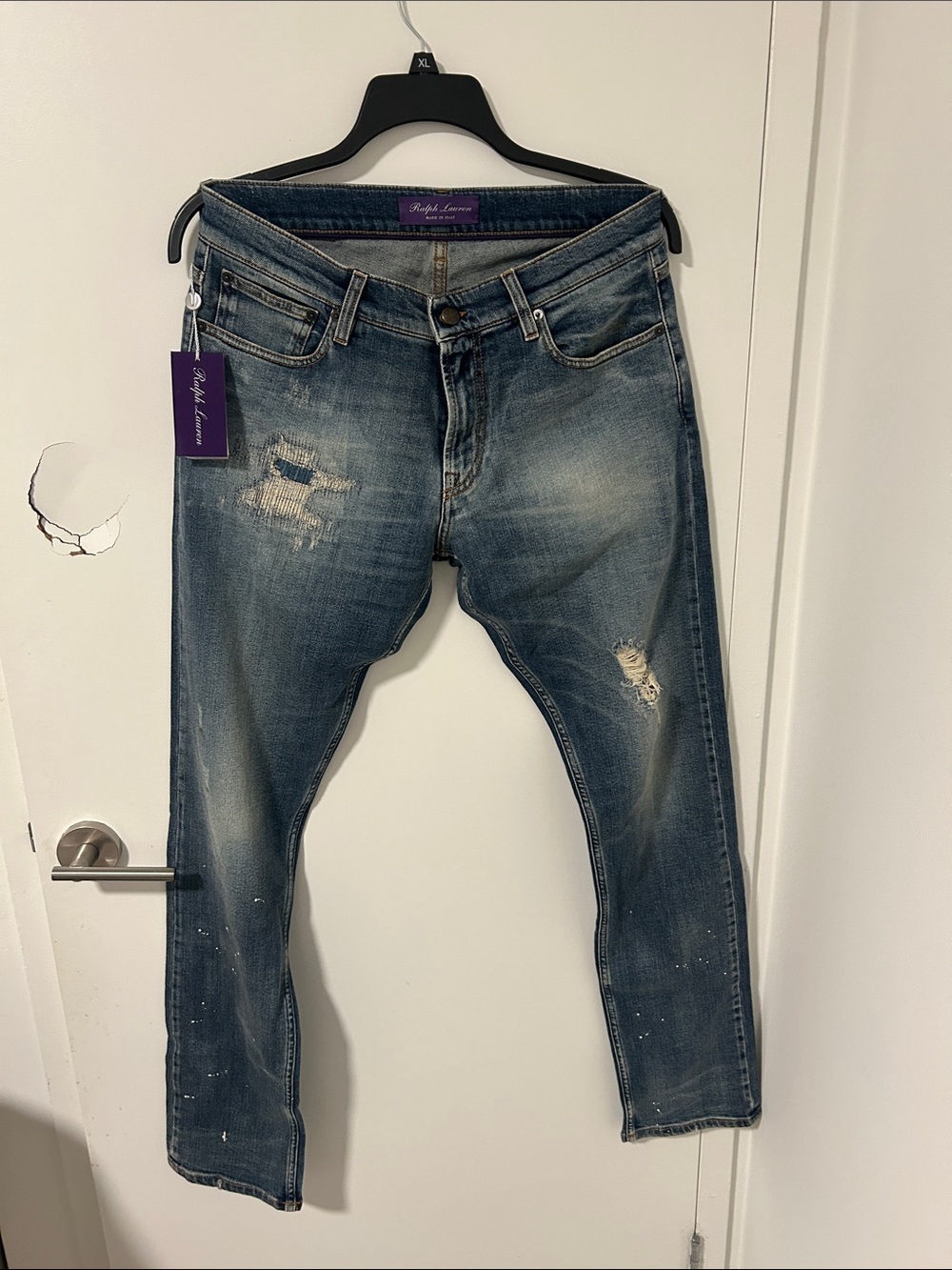Ralph Lauren Purple Label Slim Distressed Blue Jeans